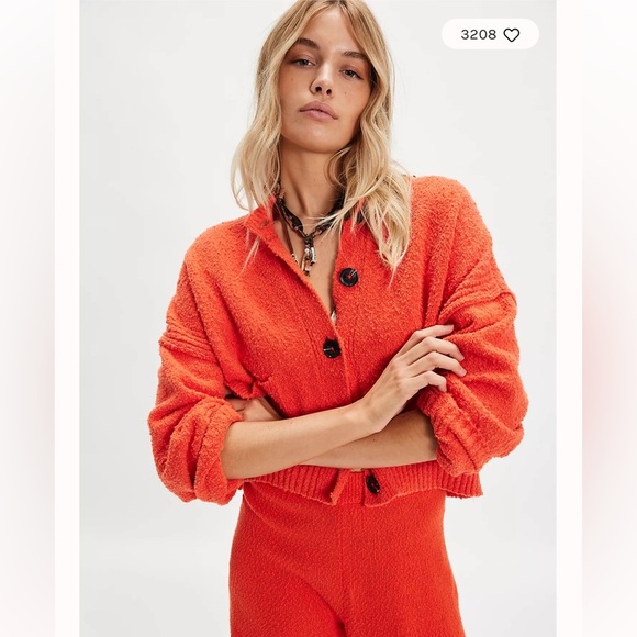 BNWT Free People We The Free Bianca Cardi- Orange - Picture 1 of 8